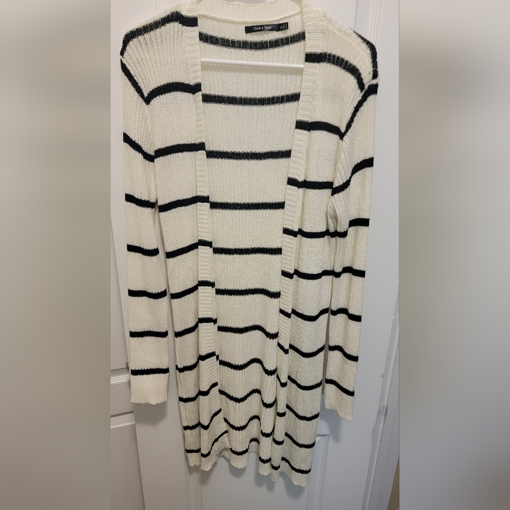 Doe & Rae Black and Cream Striped Cardigan